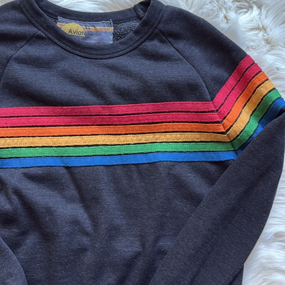 Aviator Nation Retro Crewneck Sweatshirt Rainbow 6 Stripe 🌈 Size XS - Picture 3 of 9